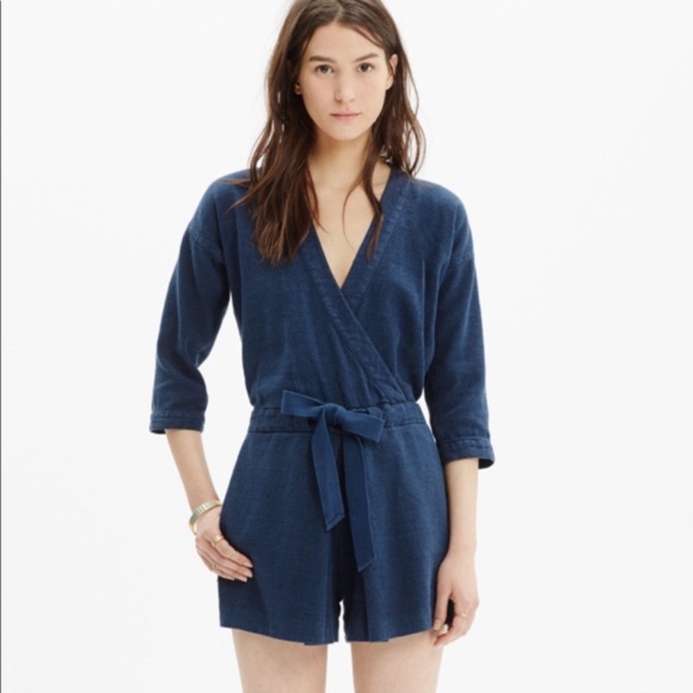 MADEWELL Navy Wrap Style Romper